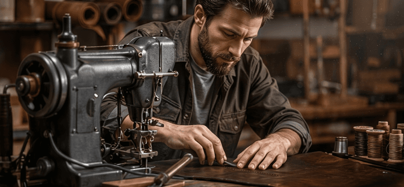 Craftsman sewing leather