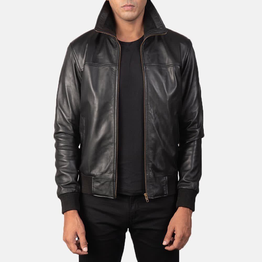 Air Rolf Leather Bomber Jacket - Black sizes that fit all