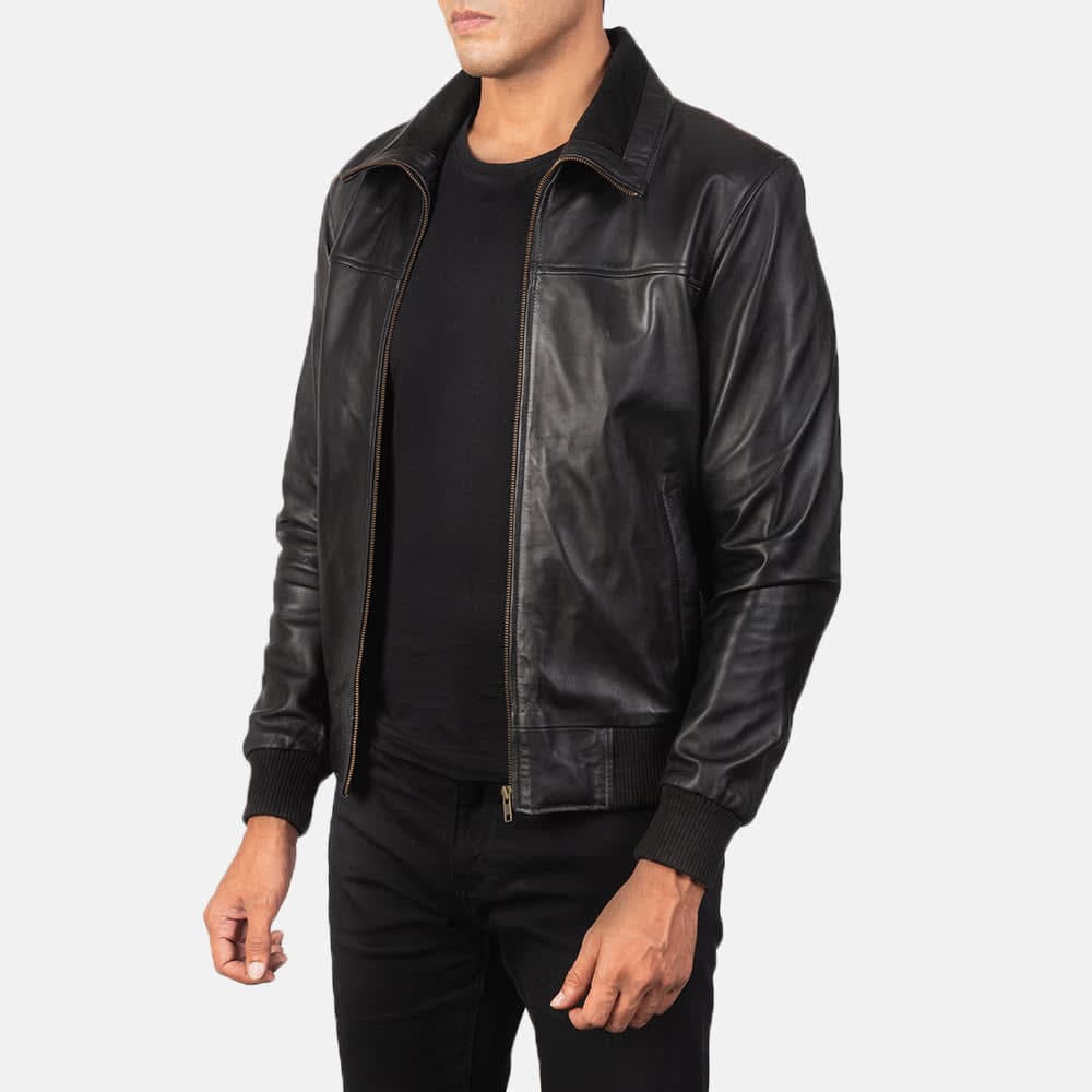 Air Rolf Leather Bomber Jacket - Black finest raw materials