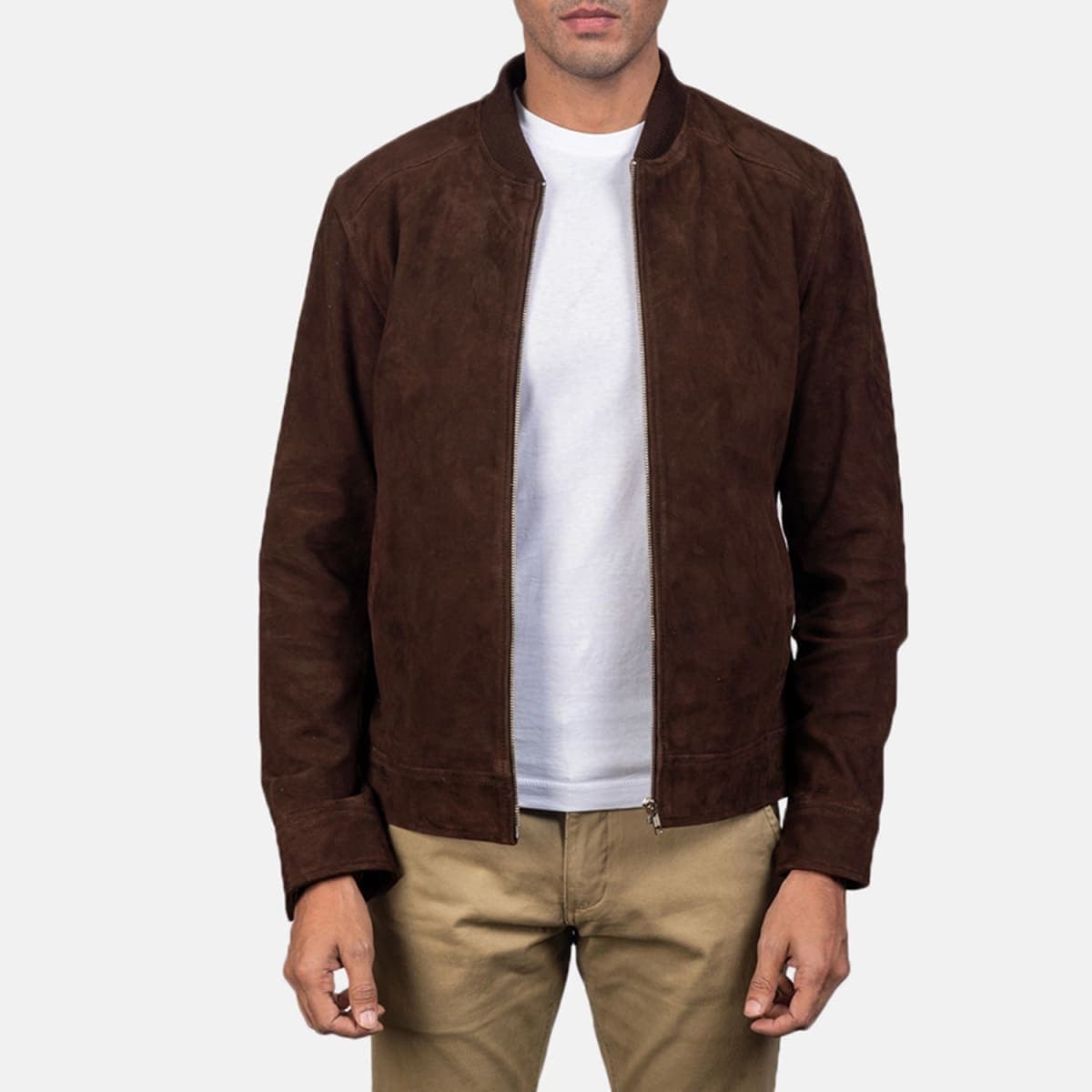 Men's Brown Blain Mocha Real Goatskin Suede Bomber Jacket sizes that fit all