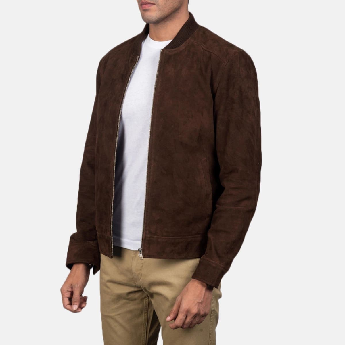 Men's Brown Blain Mocha Real Goatskin Suede Bomber Jacket finest raw materials