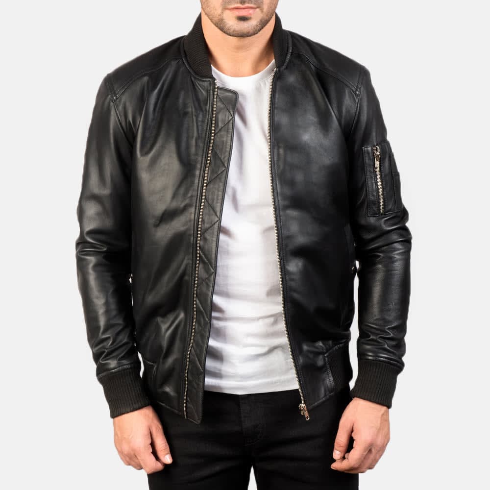 Bomia Ma-1 Men's Black Sheepskin Leather Bomber Jacket sizes that fit all