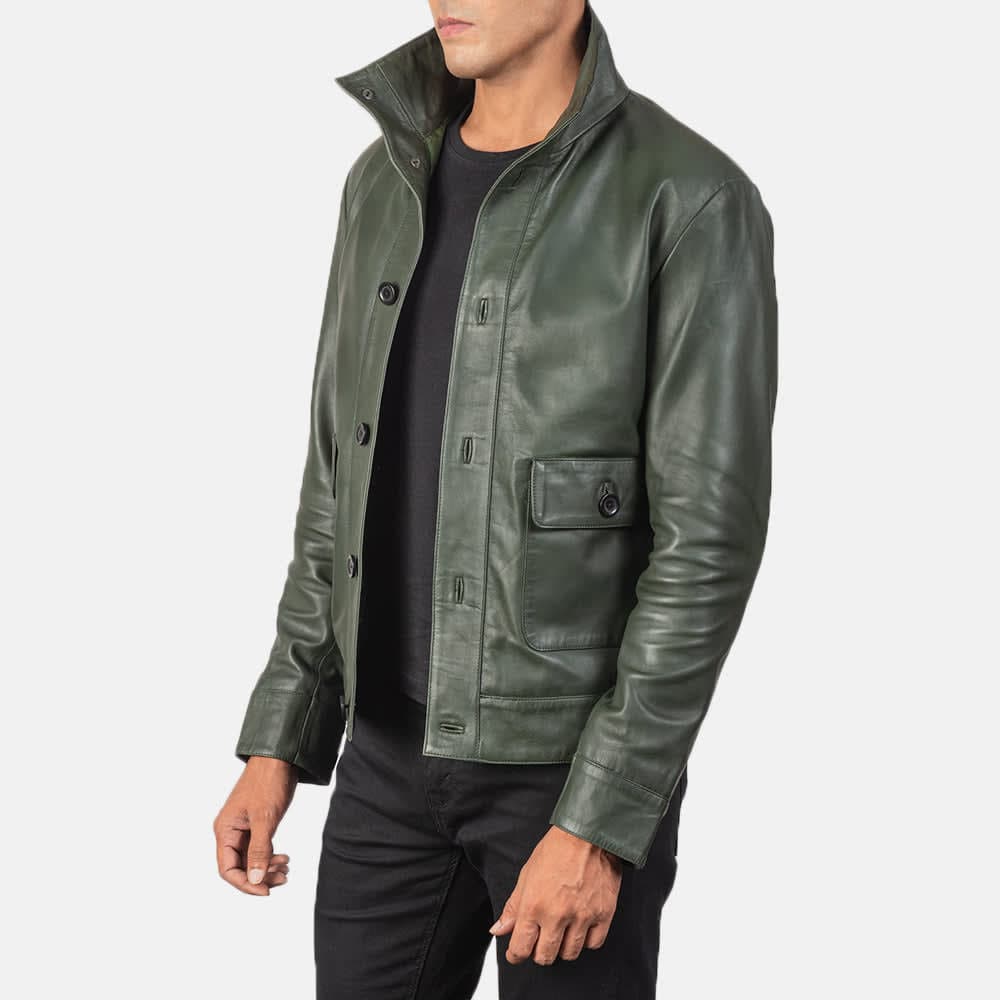 Agent Shadow Men's Green Sheepskin Leather Bomber Jacket finest raw materials