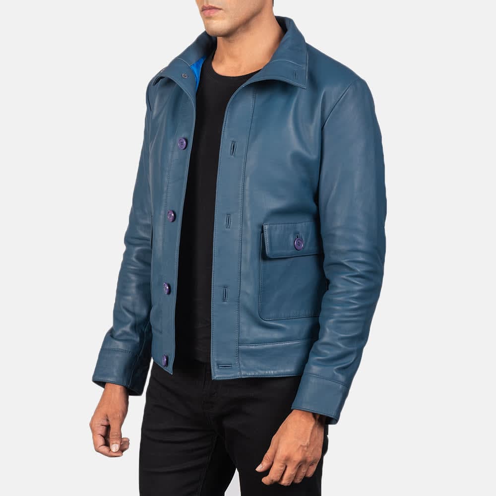 Agent Shadow Men's Blue Sheepskin Leather Bomber Jacket finest raw materials