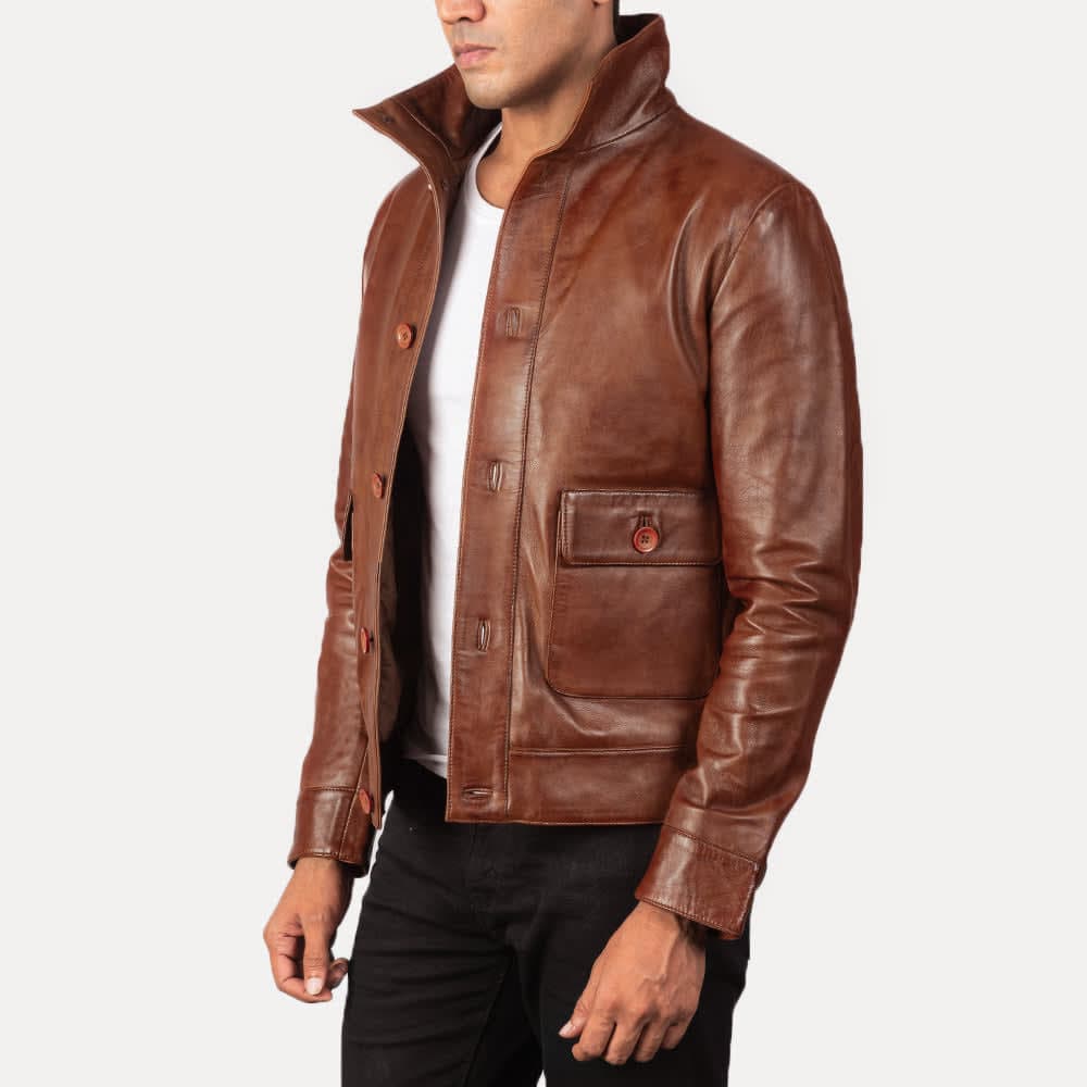 Agent Shadow Men's Brown Sheepskin Leather Bomber Jacket finest raw materials