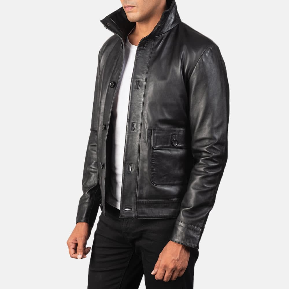 Agent Shadow Men's Black Sheepskin Leather Bomber Jacket finest raw materials