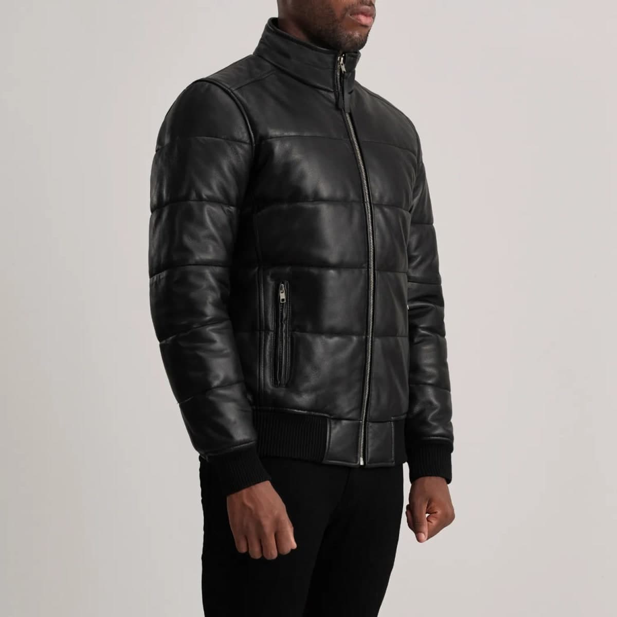 Lucas Men's Black Sheepskin Leather Puffer Bomber Jacket finest raw materials