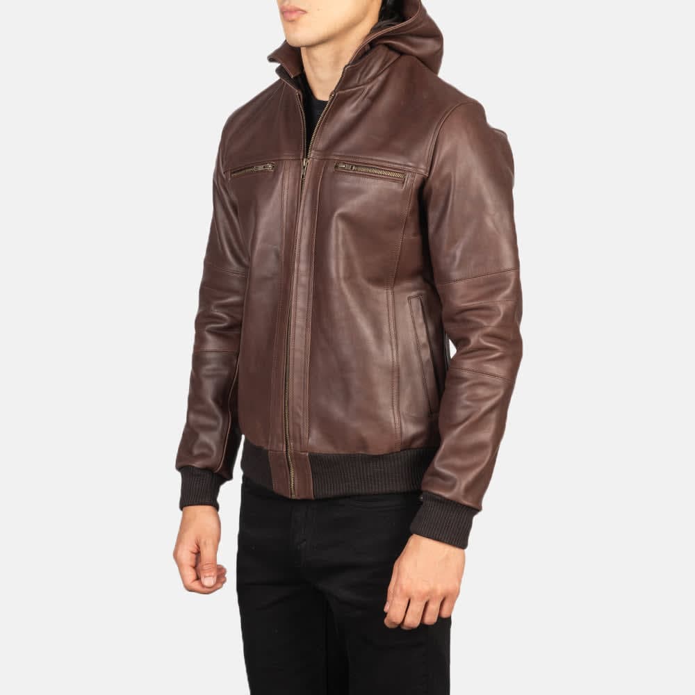 Bouncer Biz Men's Brown Cowhide Leather Bomber Jacket finest raw materials