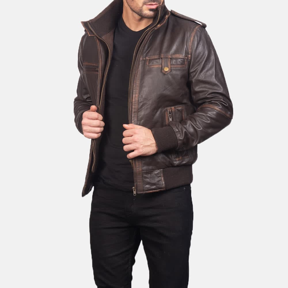 Glen Street Men's Brown Goatskin Leather Bomber Jacket finest raw materials