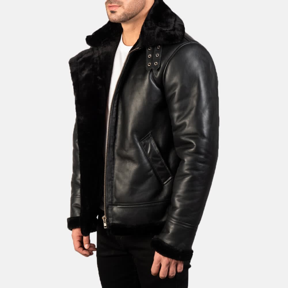 Francis B-3 Men's Black Sheepskin Fur Lined Bomber Jacket finest raw materials