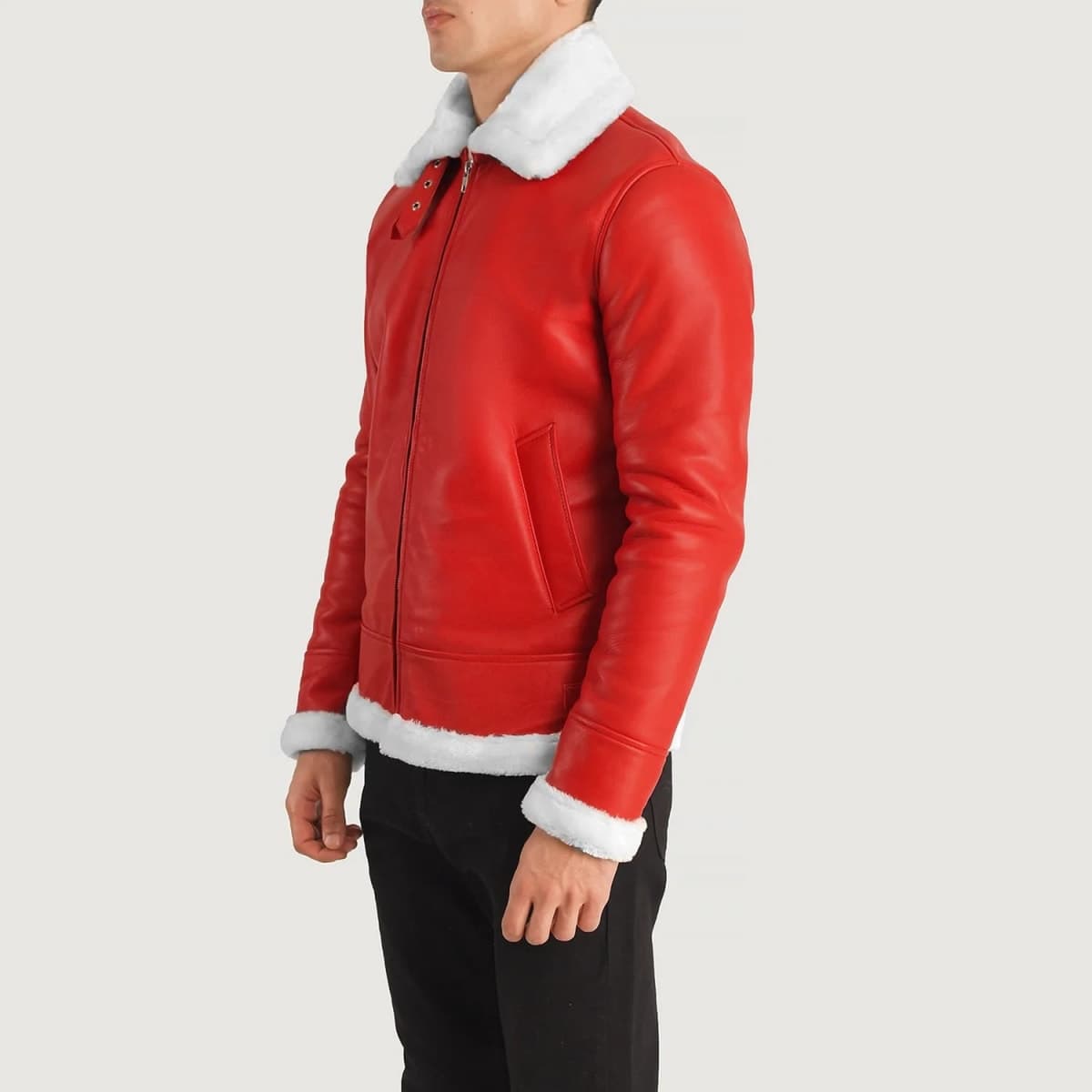 Francis B-3 Men's Red With White Fur Sheepskin Fur Lined Bomber Jacket finest raw materials