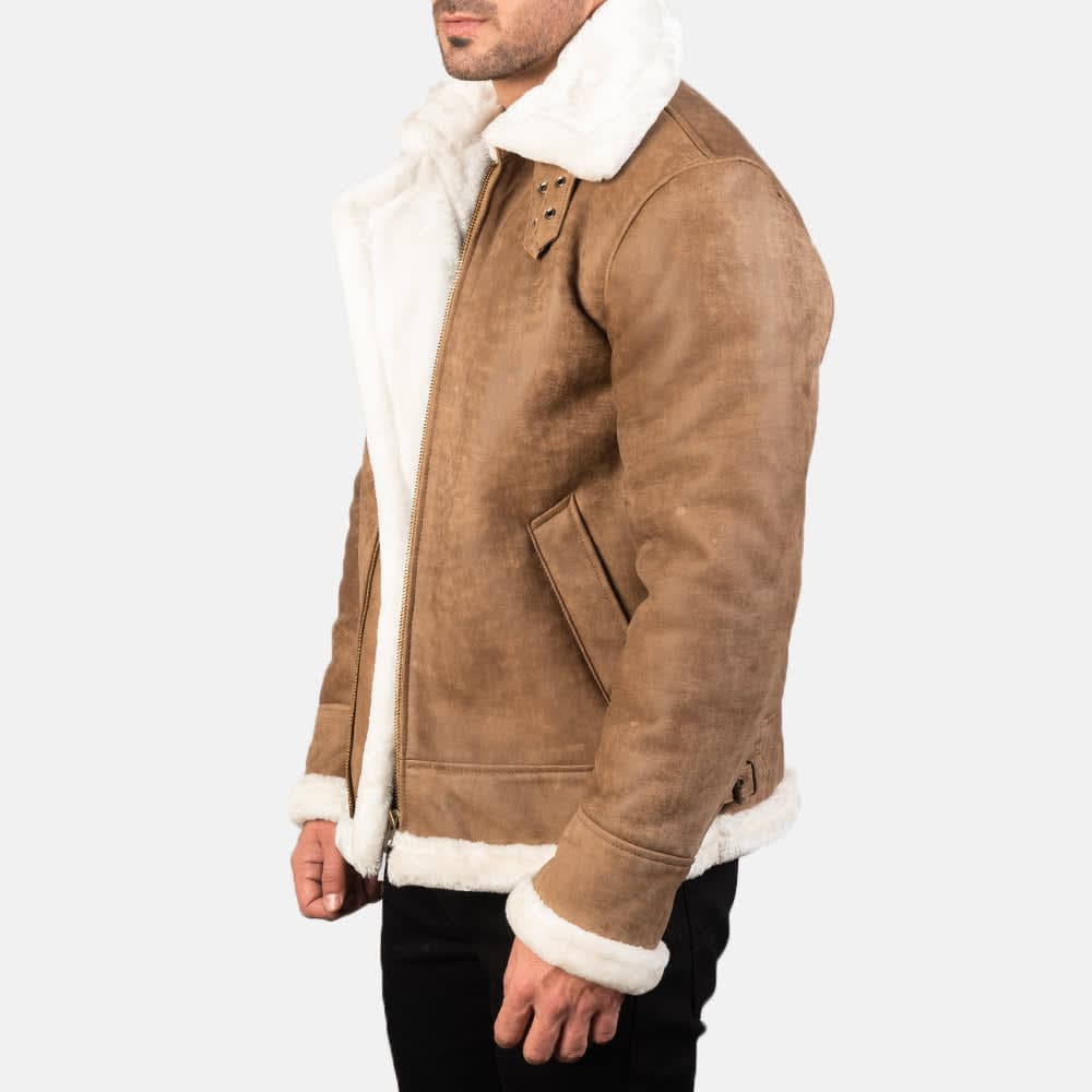 Francis B-3 Men's Brown With White Fur Sheepskin Fur Lined Bomber Jacket finest raw materials
