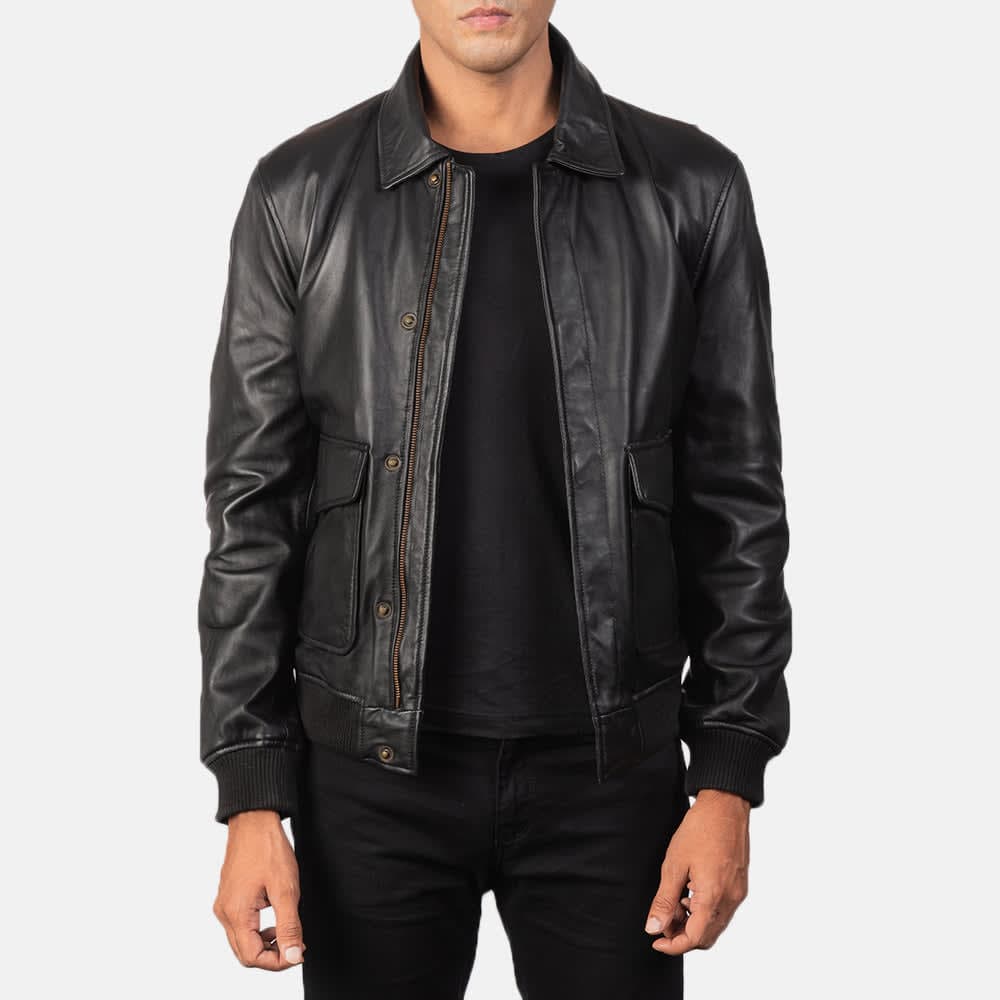 Coffmen A2 Men's Black Sheepskin Leather Bomber Jacket sizes that fit all