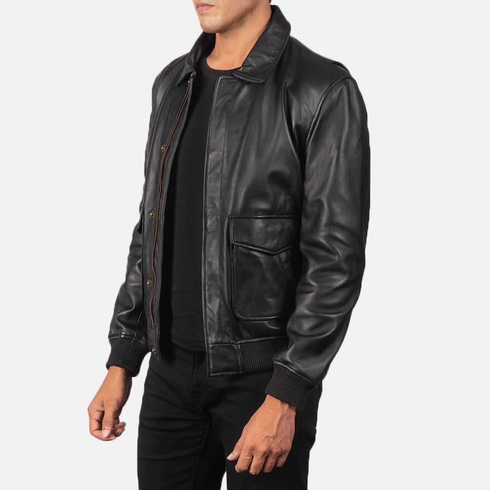 Coffmen A2 Men's Black Sheepskin Leather Bomber Jacket finest raw materials