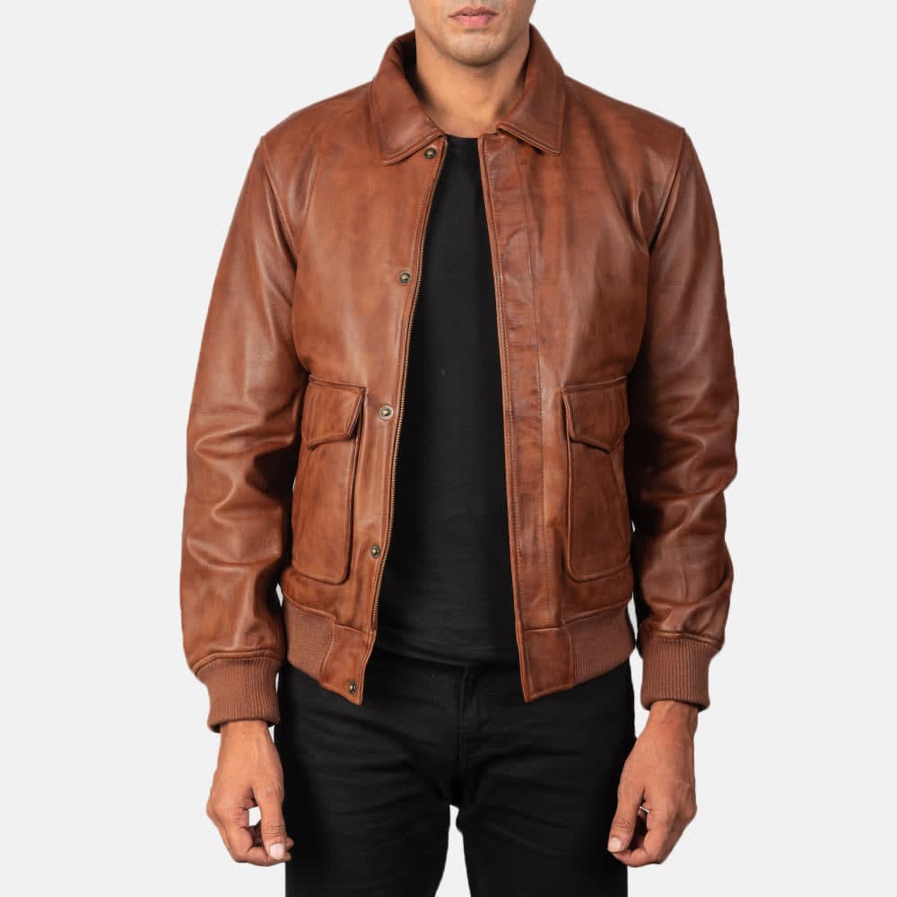 Coffmen A2 Men's Brown Sheepskin Leather Bomber Jacket sizes that fit all