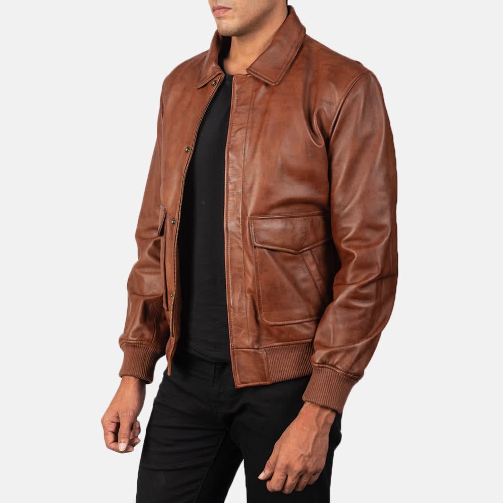 Coffmen A2 Men's Brown Sheepskin Leather Bomber Jacket finest raw materials