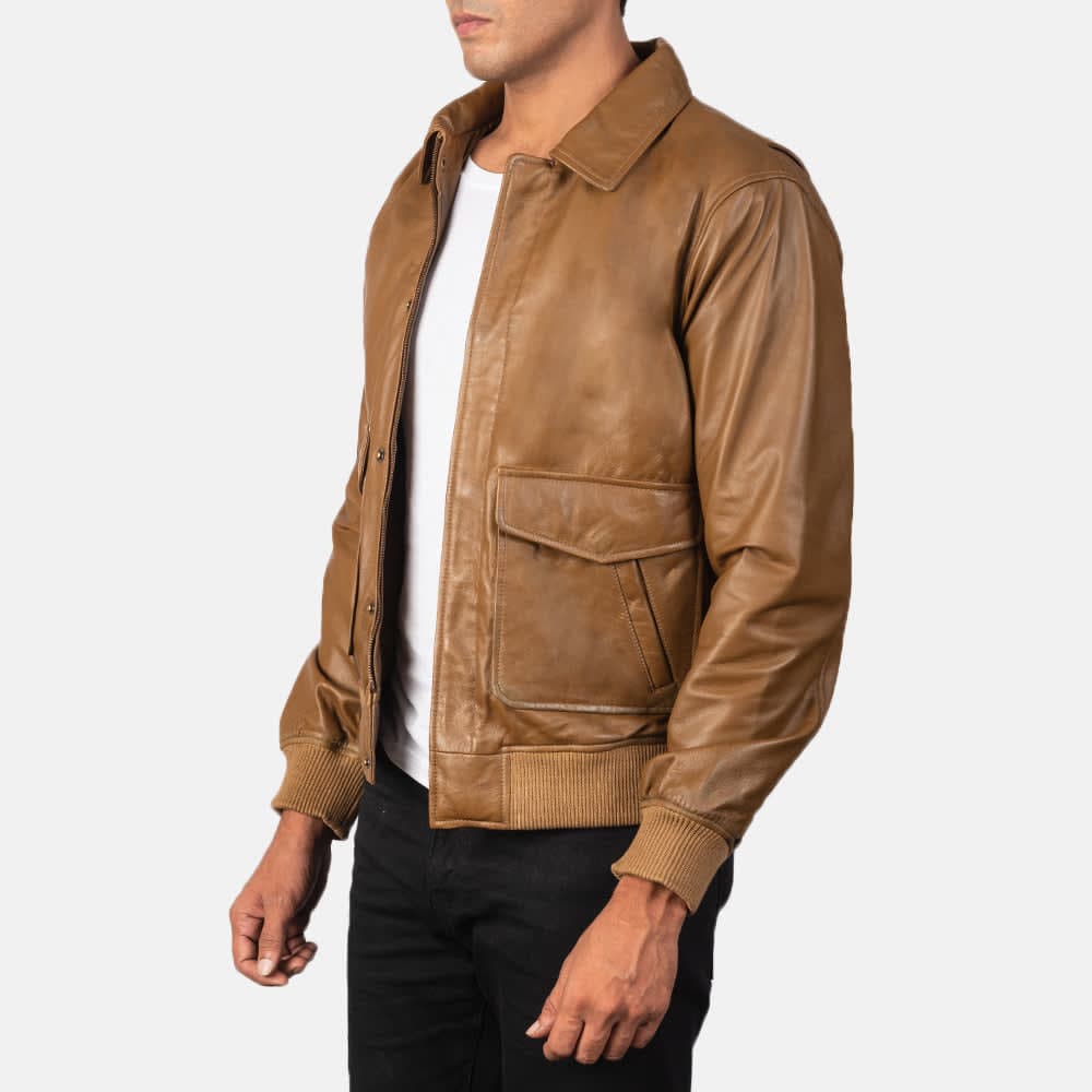 Coffmen A2 Men's Olive Brown Sheepskin Leather Bomber Jacket finest raw materials