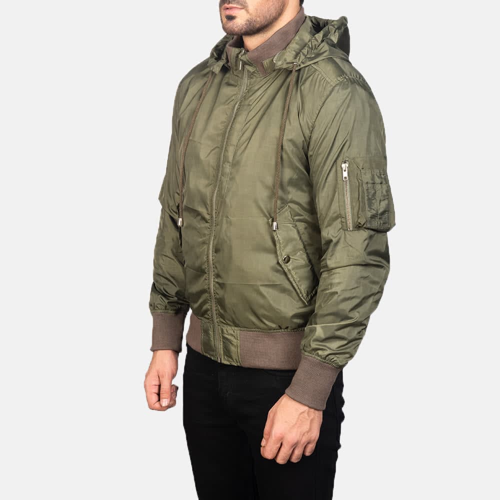 Hanklin Ma-1 Men's Green Hooded Bomber Jacket Removable Hood finest raw materials
