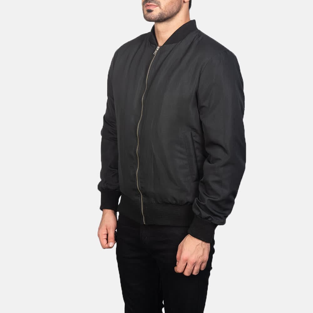 Zack Men's Black Varsity Collar Polyester Bomber Jacket finest raw materials