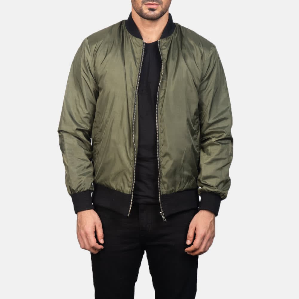 Zack Men's Green Varsity Collar Polyester Bomber Jacket sizes that fit all