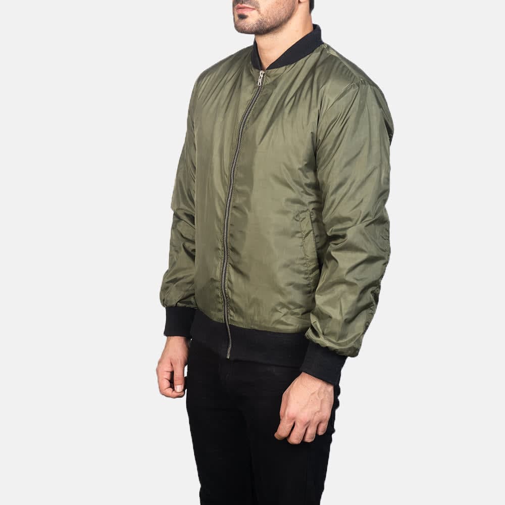 Zack Men's Green Varsity Collar Polyester Bomber Jacket finest raw materials