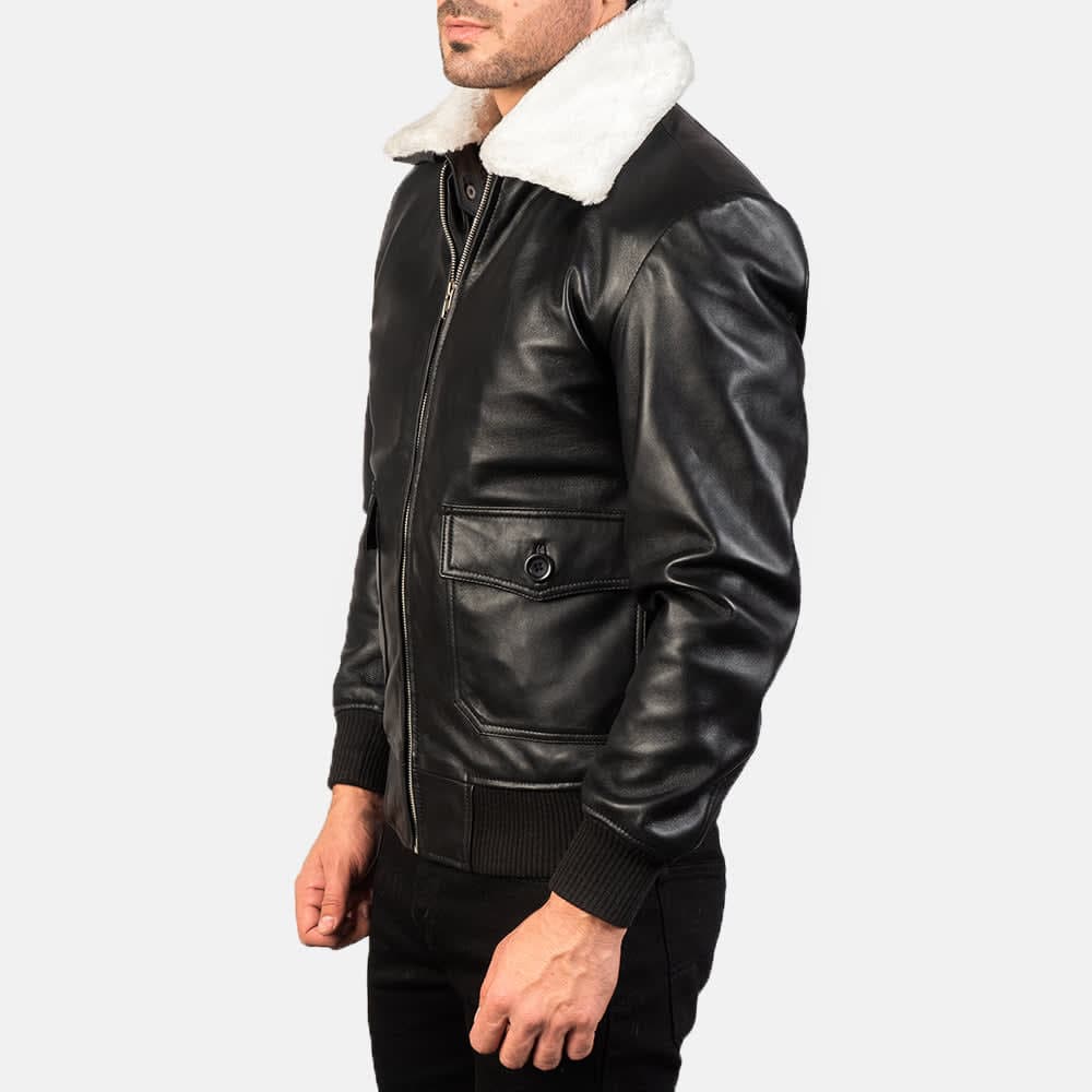 Airin G-1 Men's Black With White Fur Sheepskin Leather Bomber Jacket finest raw materials