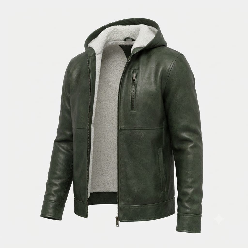 Baston Men's Hooded Sheepskin Leather Bomber Jacket finest raw materials