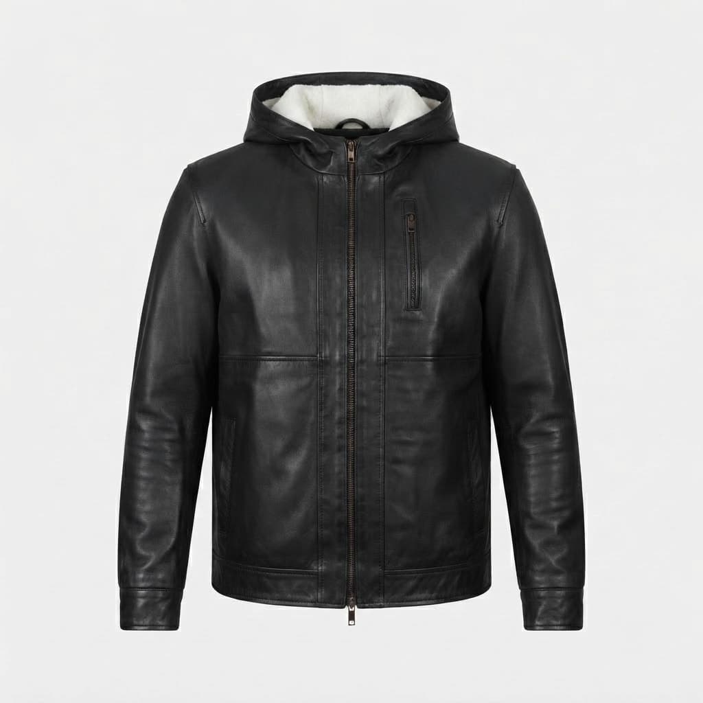 Baston Men's Black Hooded Sheepskin Leather Bomber Jacket sizes that fit all