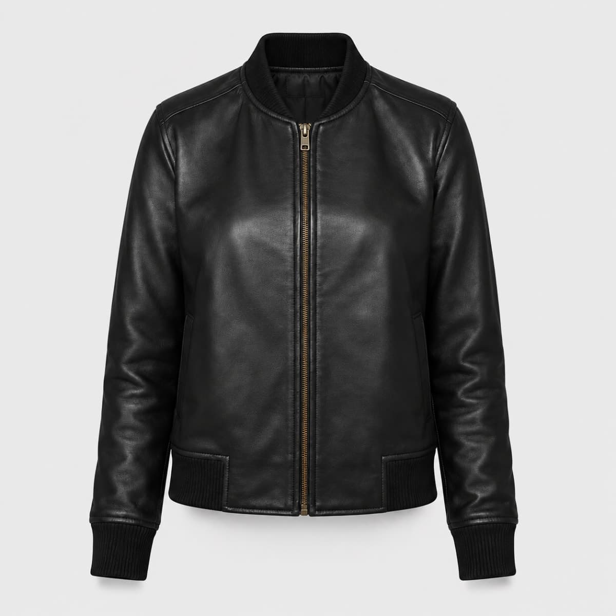 Bliss Women's Black Leather Bomber Jacket – Classic Zip-Up Regular Fit sizes that fit all