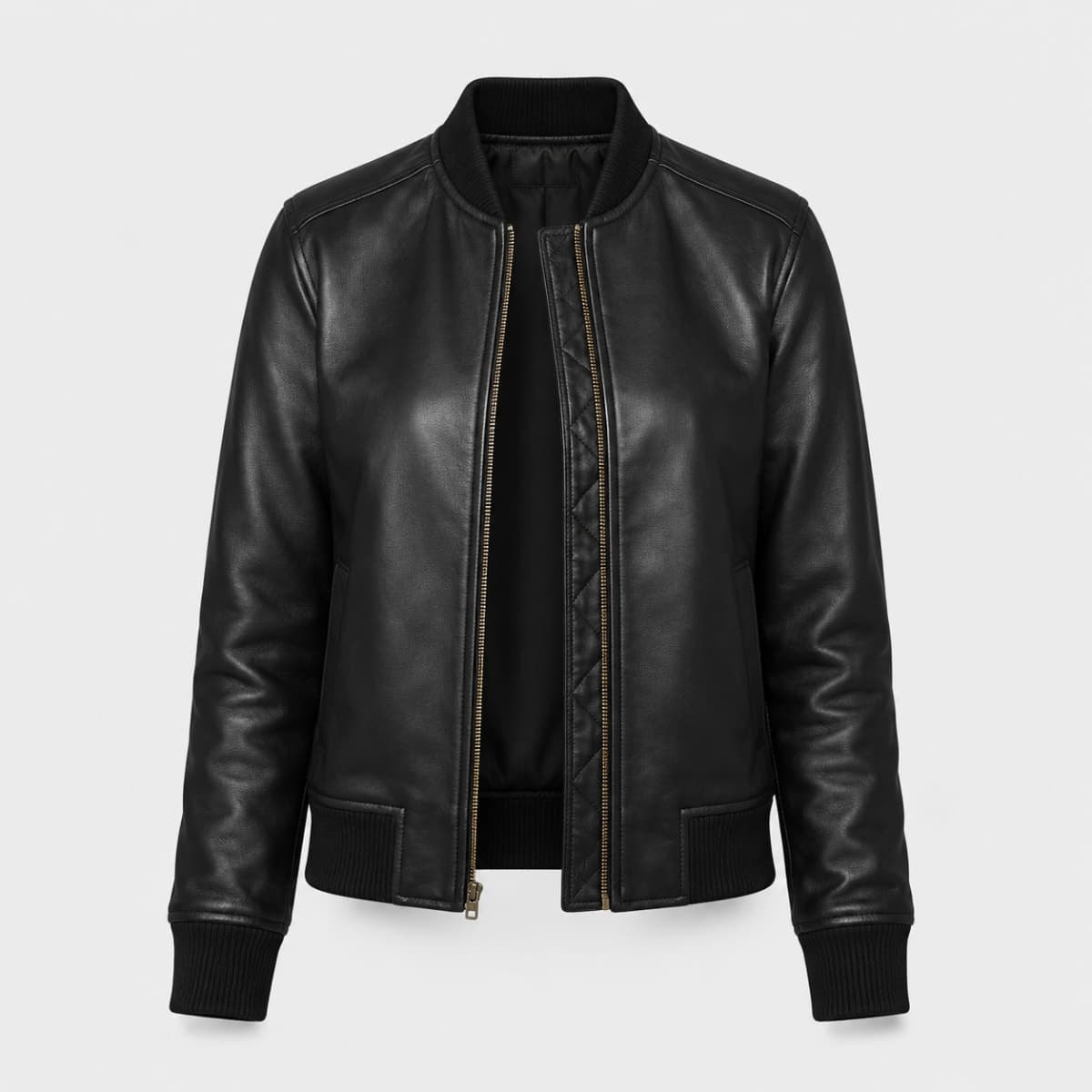 Bliss Women's Black Leather Bomber Jacket – Classic Zip-Up Regular Fit finest raw materials