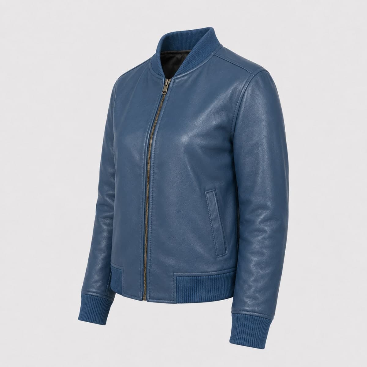 Women's Bliss Blue Sheepskin Leather Bomber Jacket finest raw materials