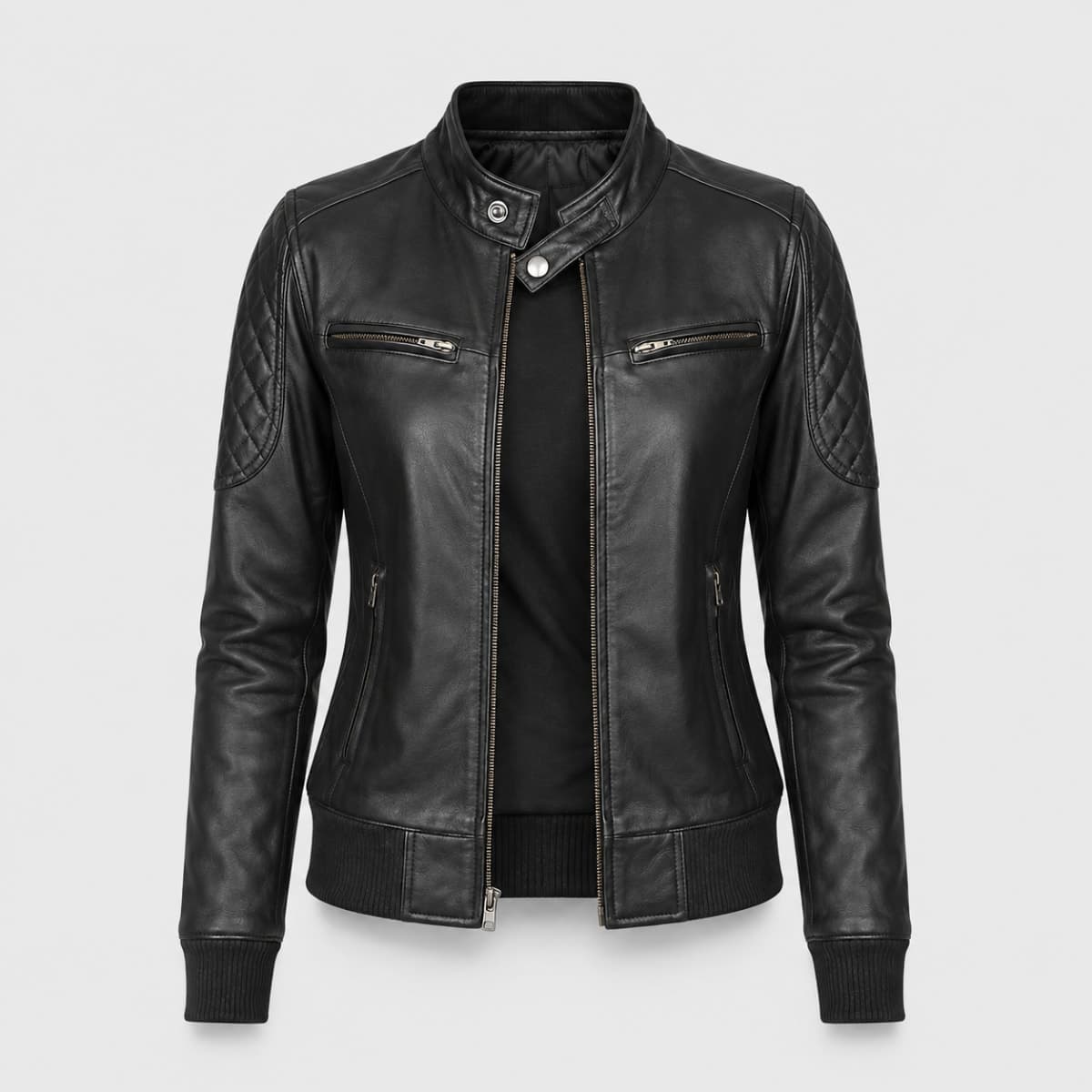 Zenna Black Sheepskin Leather Bomber Jacket finest raw materials