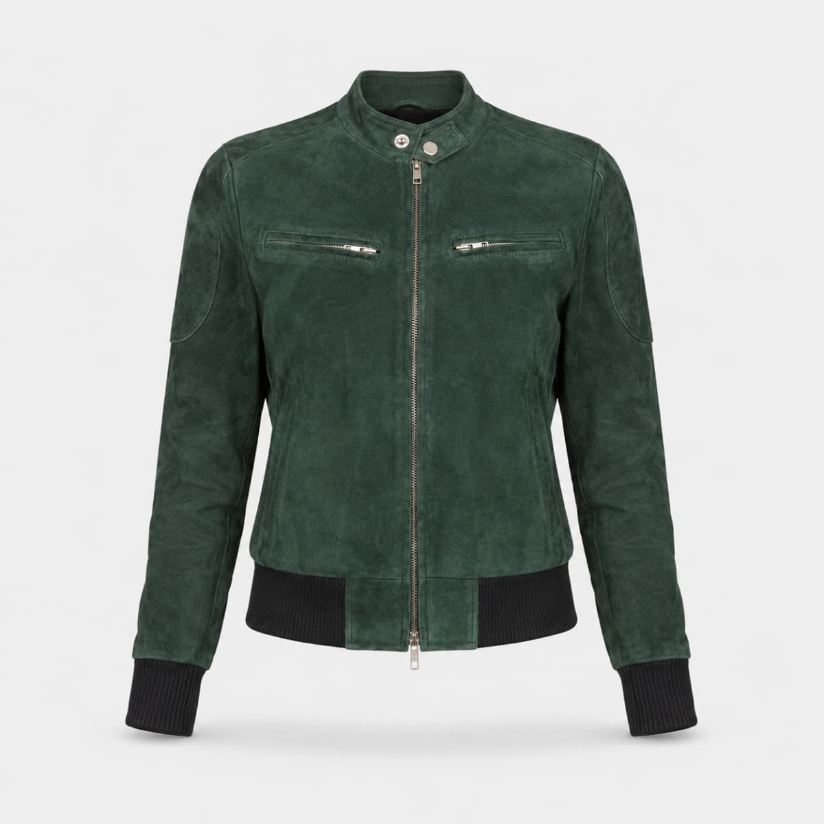 Zenna Green Suede Leather Bomber Jacket sizes that fit all