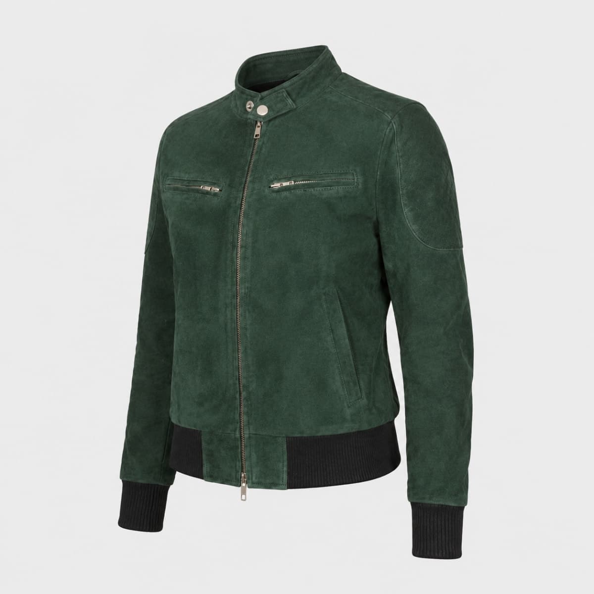 Zenna Green Suede Leather Bomber Jacket finest raw materials