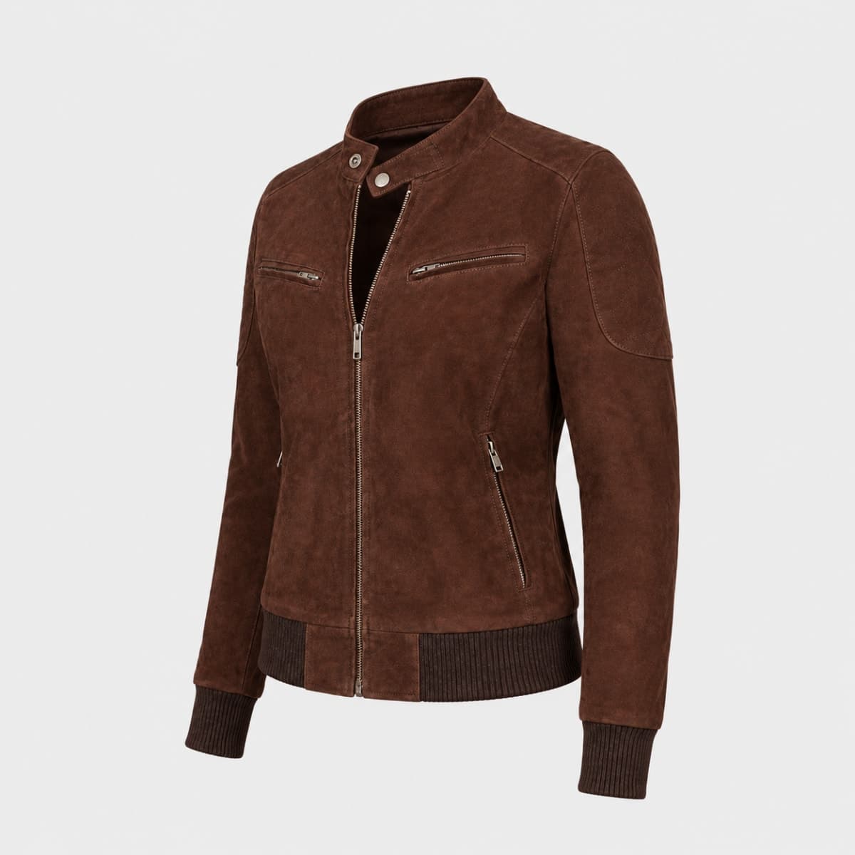 Zenna Brown Suede Leather Bomber Jacket finest raw materials