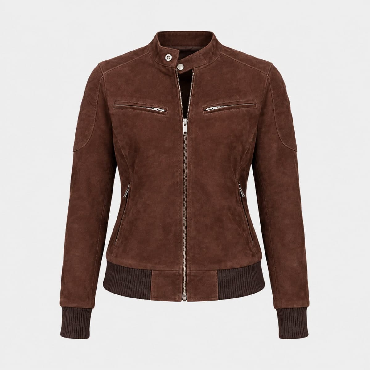 Zenna Brown Suede Leather Bomber Jacket sizes that fit all