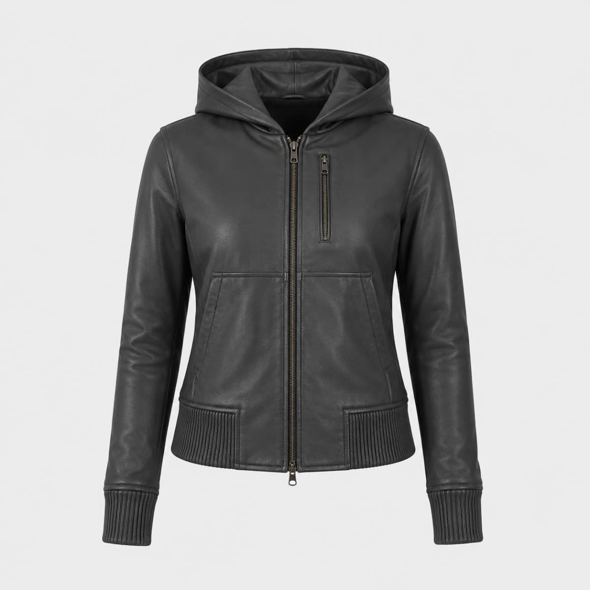 Luna Black Hooded Genuine Sheepskin Leather Bomber Jacket sizes that fit all