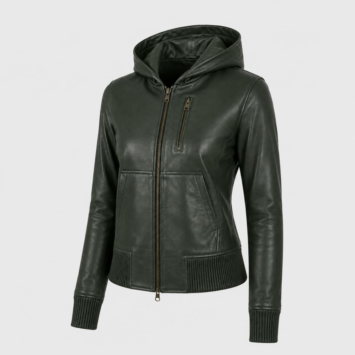 Luna Green Hooded Sheepskin Leather Bomber Jacket finest raw materials