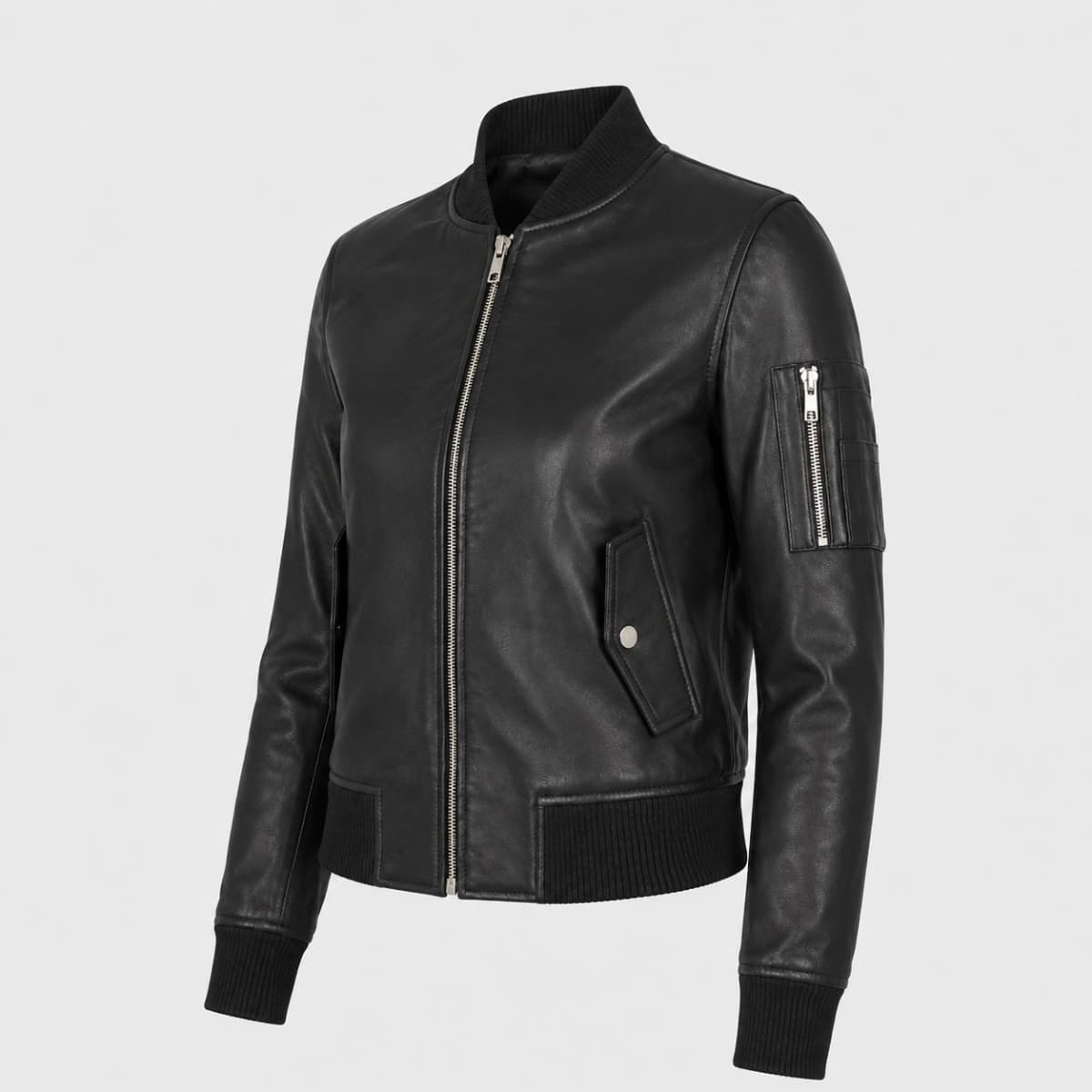 Ava Ma-1 Black Sheepskin Leather Bomber Jacket finest raw materials