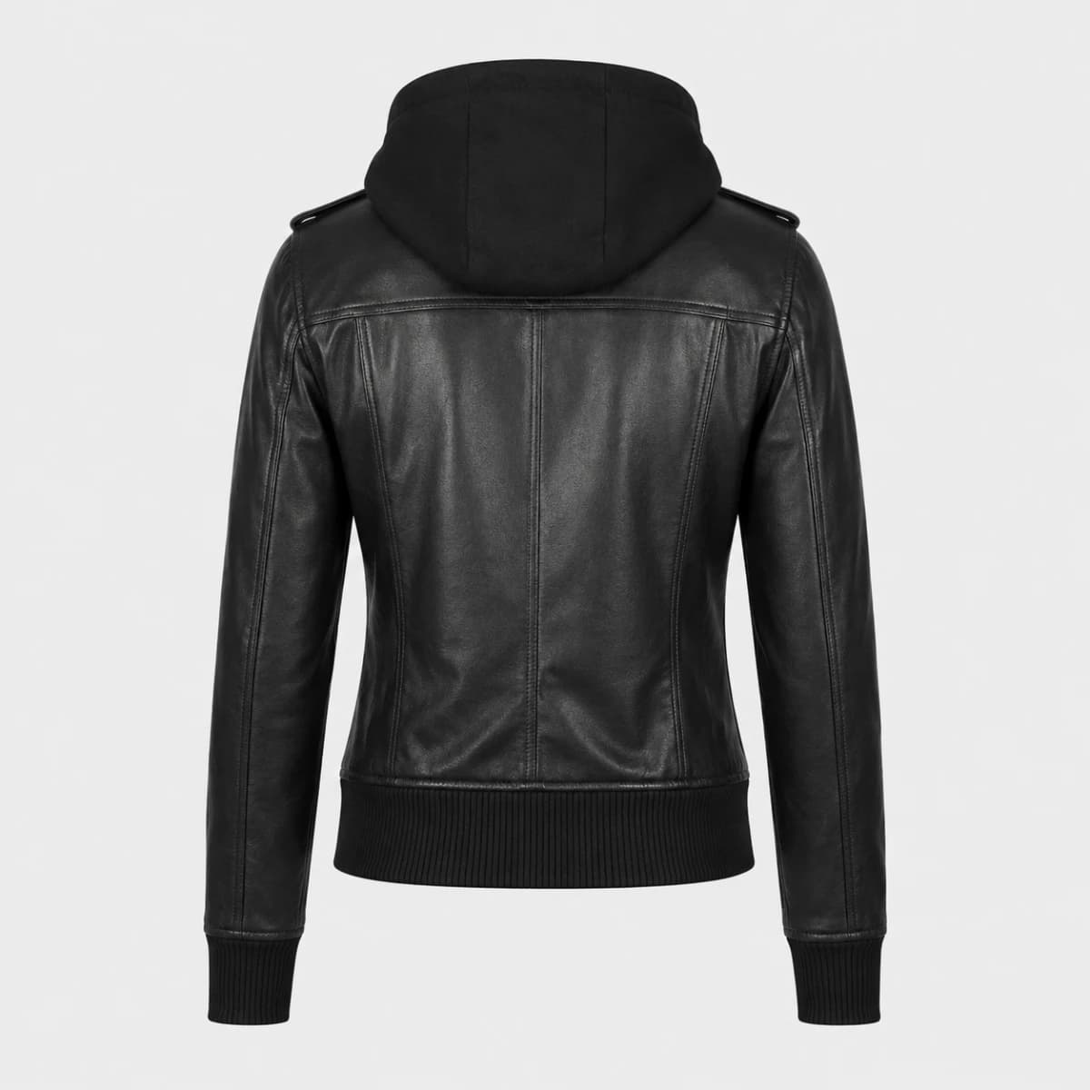 Roslyn Black Hooded Sheepskin Leather Bomber Jacket finest raw materials