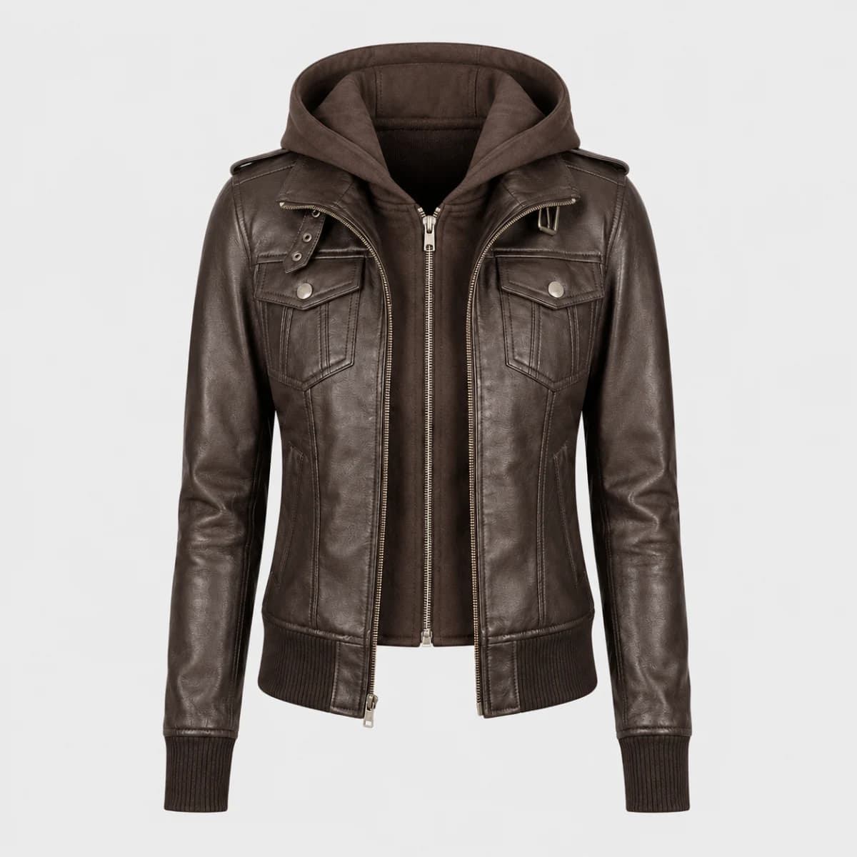 Roslyn Brown Hooded Sheepskin Leather Bomber Jacket sizes that fit all