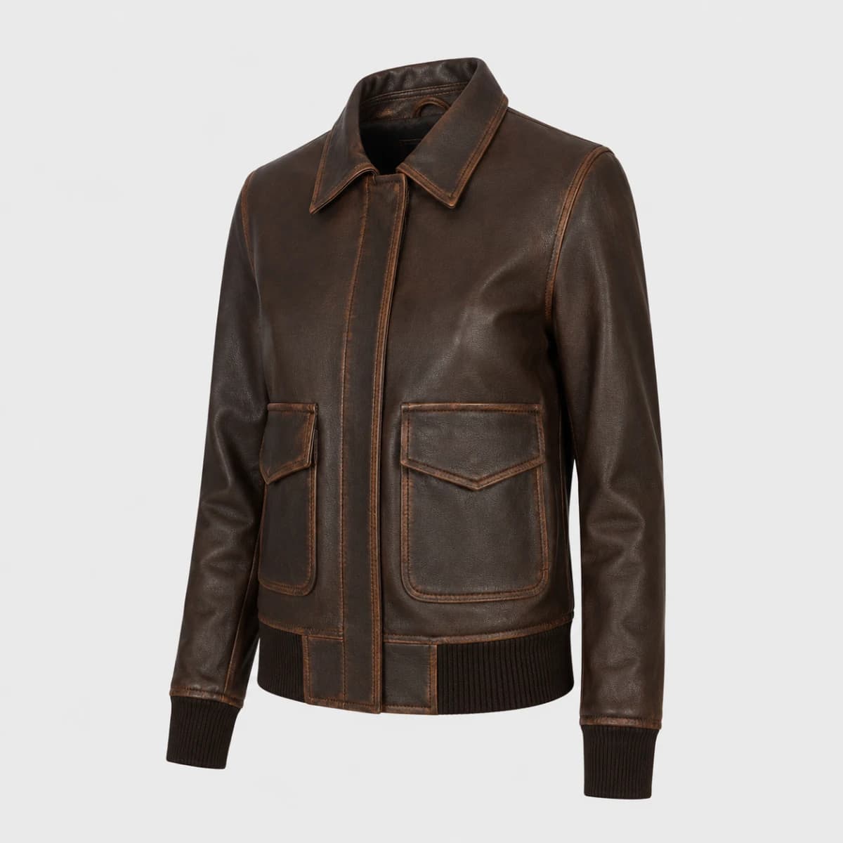 Women's Westa A-2 Brown Goatskin Leather Bomber Jacket finest raw materials