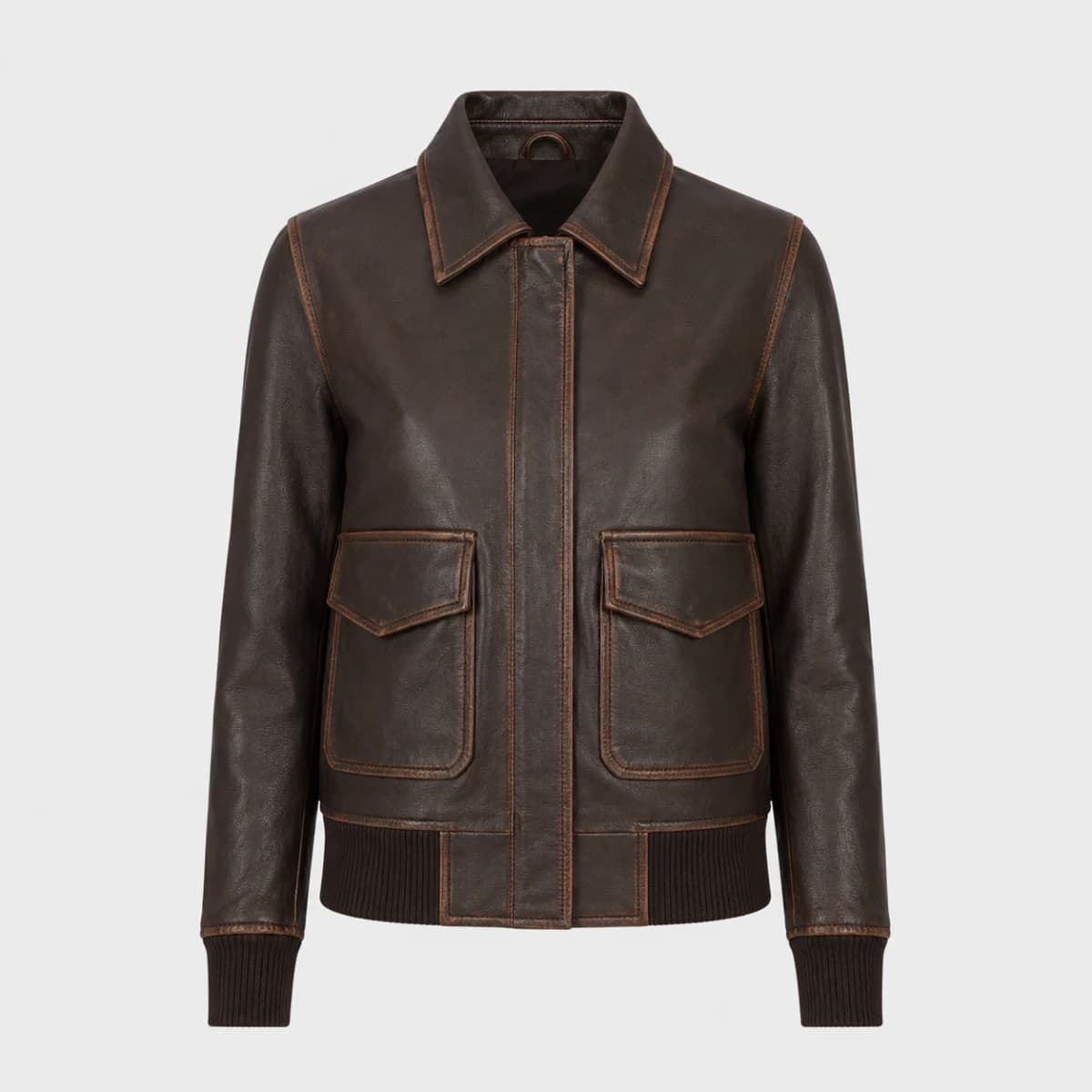 shirt collar leather bomber,women's premium leather outerwear,
