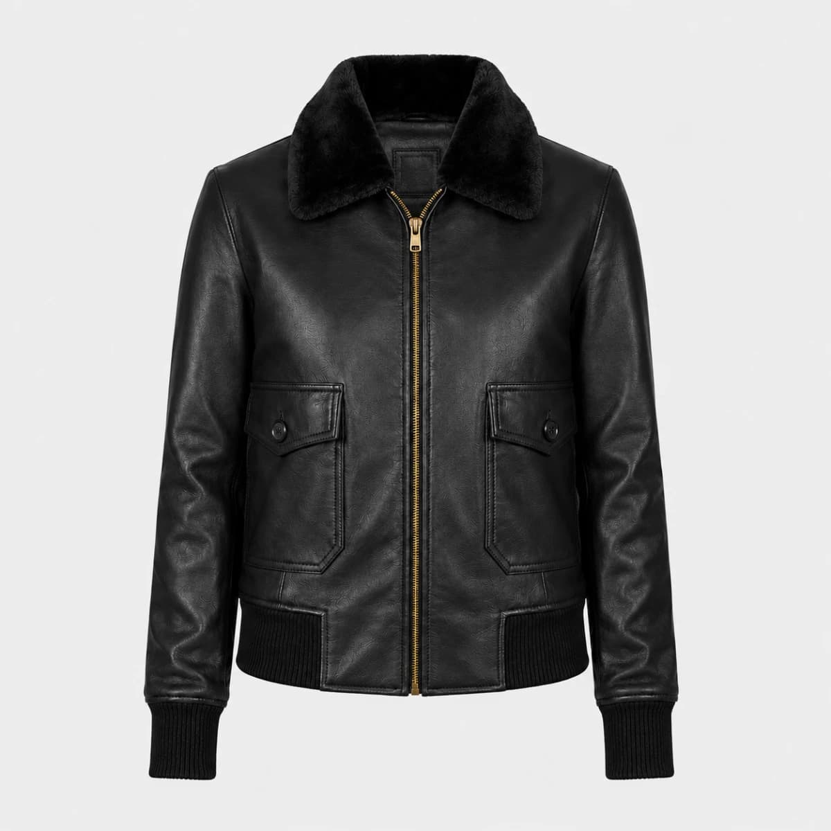 Women's Stella G-1 Black Sheepskin Leather Bomber Jacket sizes that fit all