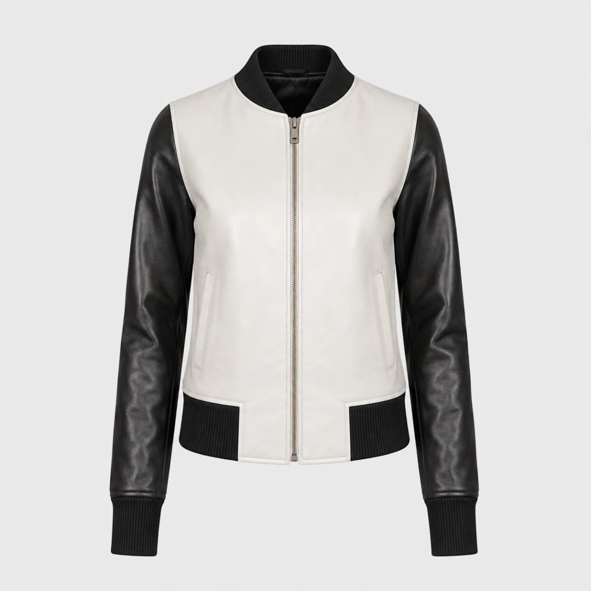 Women's Cole Silver Sheepskin Leather Bomber Jacket sizes that fit all