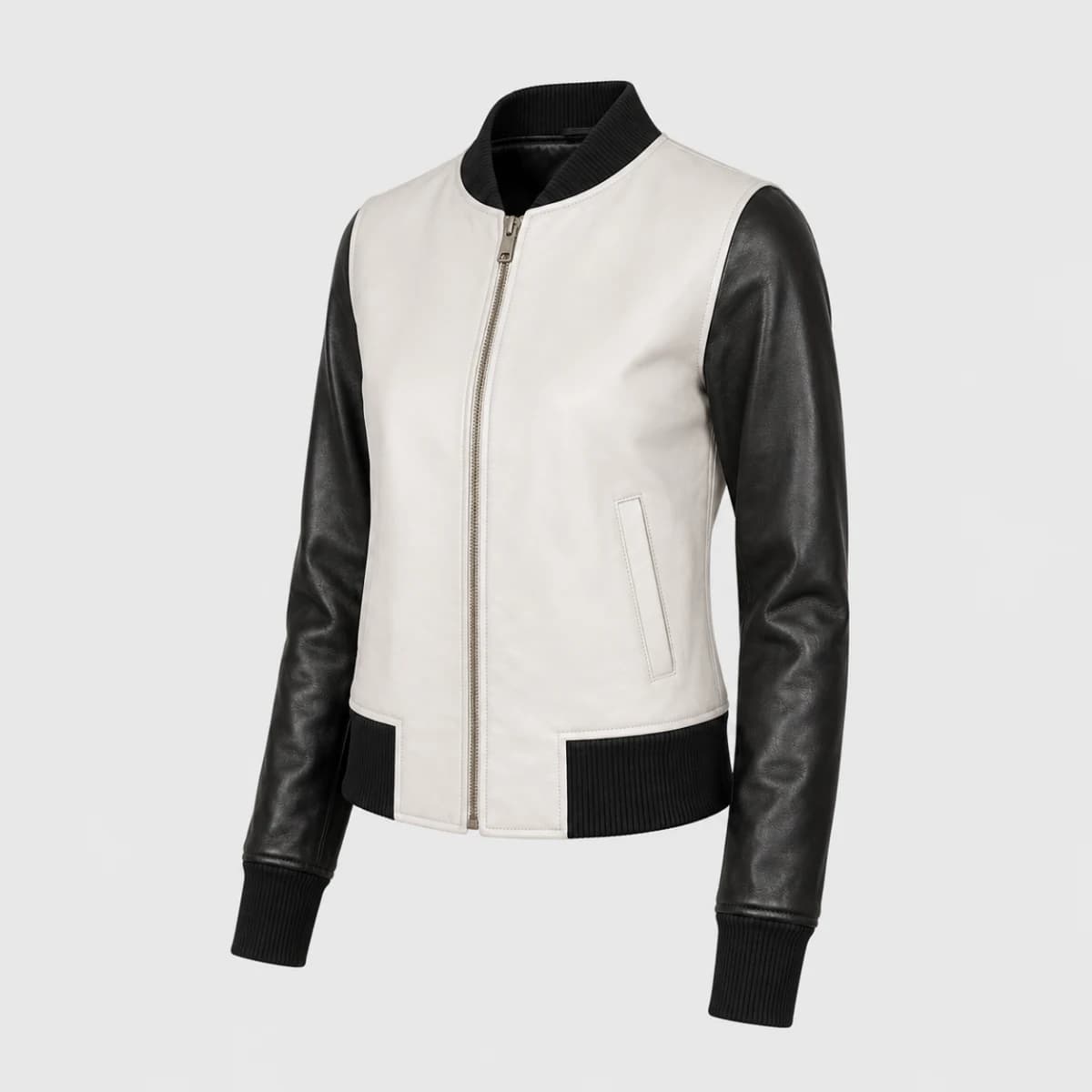 Women's Cole Silver Sheepskin Leather Bomber Jacket finest raw materials