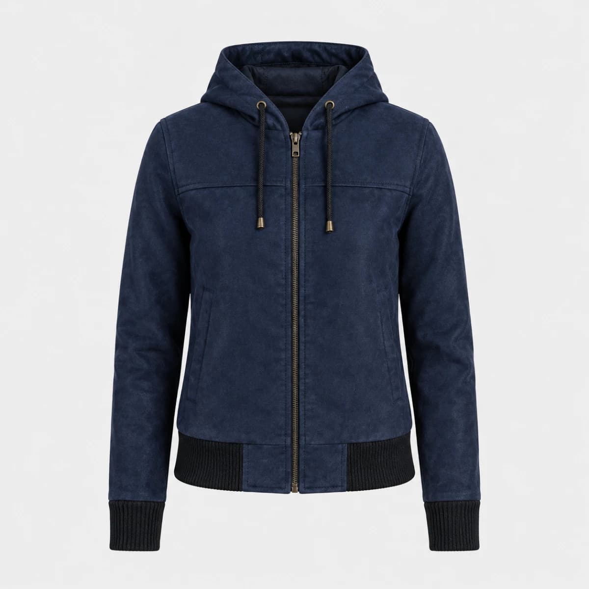 Women's Rebella Blue Hooded Suede Leather Jacket sizes that fit all