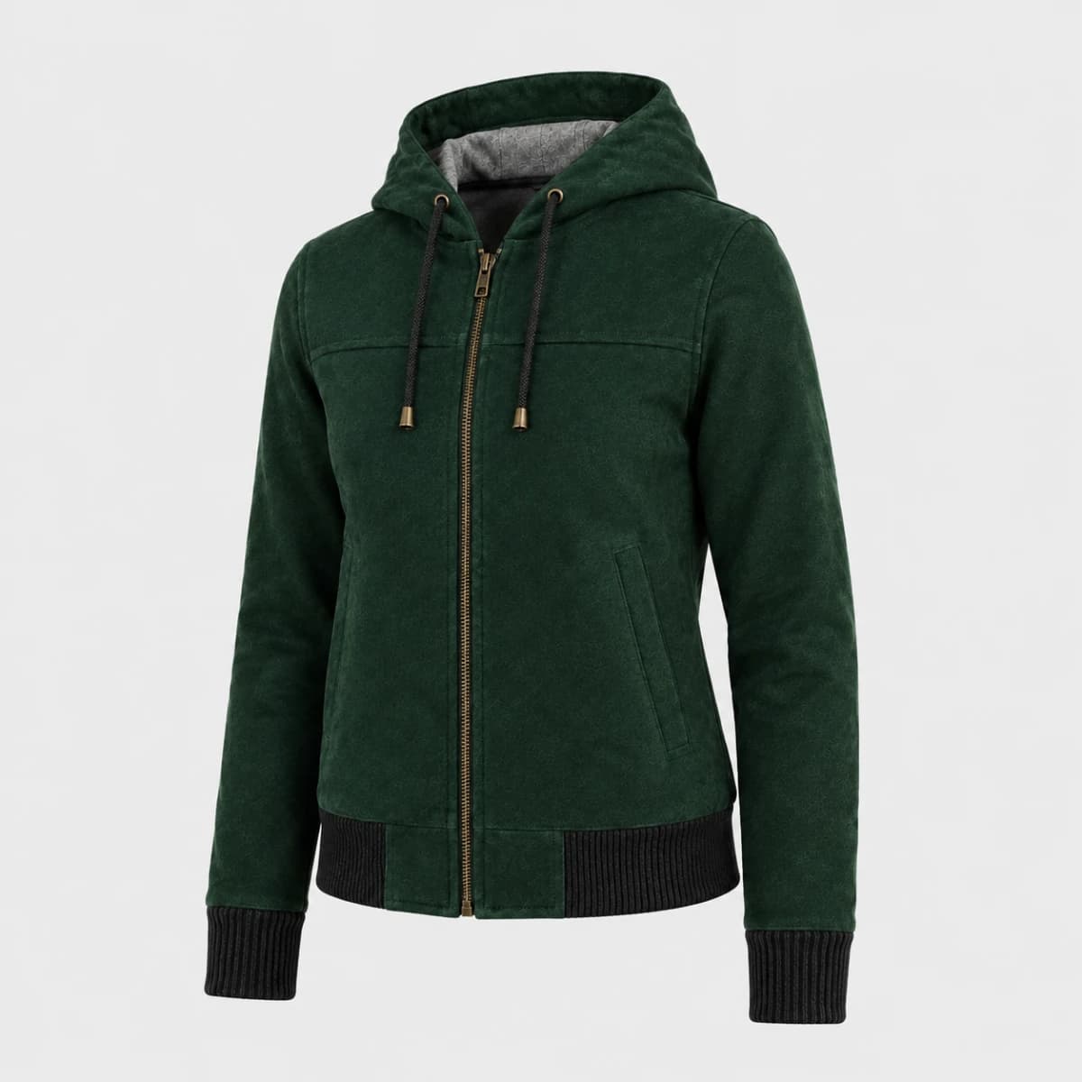 Women's Rebella Green Hooded Suede Leather Jacket finest raw materials