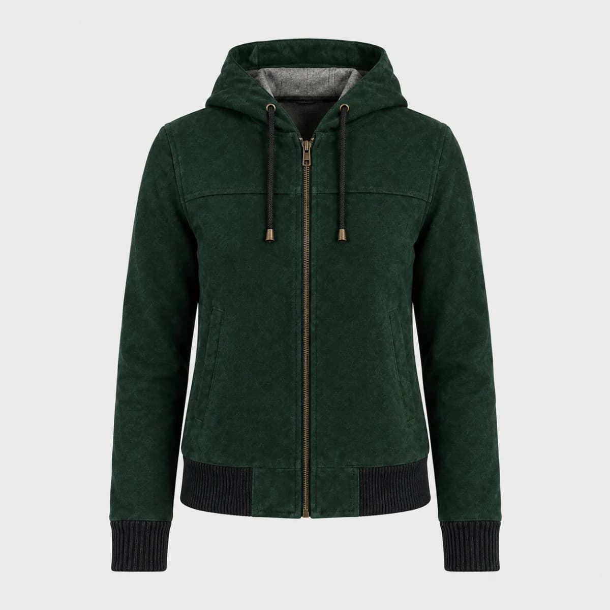 Women's Rebella Green Hooded Suede Leather Jacket sizes that fit all