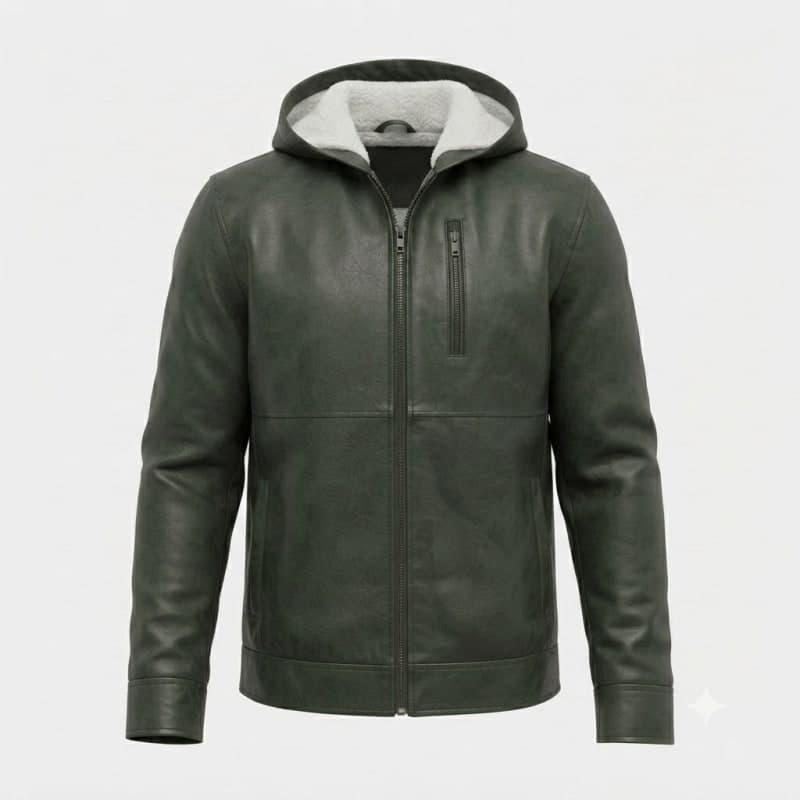 Baston Men's Hooded Sheepskin Leather Bomber Jacket